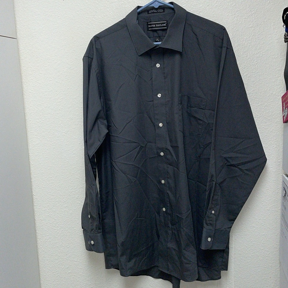 David Taylor Men’s 18 34/35 Gray Button Up Dress Shirt Poly Cotton Blend